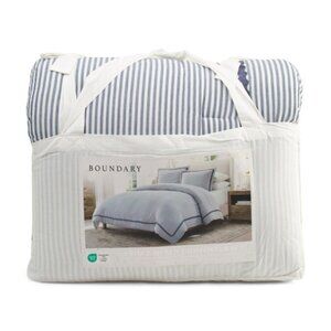 BOUNDARY Cotton Gauze Stripe Comforter Set With Ric Rac Border